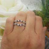 0.50 Carat (ctw) 14K White Gold Round Cut Blue Sapphire & White Diamond Ladies Anniversary Wedding Band 5 Stone Enhancer Guard Double Ring 1/2 CT
