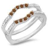 0.50 Carat (ctw) 10K White Gold Round Cut Champagne & White Diamond Ladies Anniversary Wedding Band 5 Stone Enhancer Guard Double Ring 1/2 CT