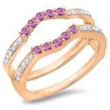 0.50 Carat (ctw) 10K Rose Gold Round Cut Pink Sapphire & White Diamond Ladies Anniversary Wedding Band 5 Stone Enhancer Guard Double Ring 1/2 CT