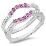 0.50 Carat (ctw) 10K White Gold Round Cut Pink Sapphire & White Diamond Ladies Anniversary Wedding Band 5 Stone Enhancer Guard Double Ring 1/2 CT