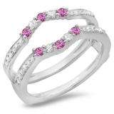 0.50 Carat (ctw) 10K White Gold Round Cut Pink Sapphire & White Diamond Ladies Anniversary Wedding Band 5 Stone Enhancer Guard Double Ring 1/2 CT