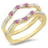 0.50 Carat (ctw) 10K Yellow Gold Round Cut Pink Sapphire & White Diamond Ladies Anniversary Wedding Band 5 Stone Enhancer Guard Double Ring 1/2 CT