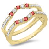 0.50 Carat (ctw) 10K Yellow Gold Round Cut Ruby & White Diamond Ladies Anniversary Wedding Band 5 Stone Enhancer Guard Double Ring 1/2 CT
