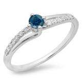 0.33 Carat (ctw) 14K White Gold Round Cut Blue & White Diamond Ladies Bridal Wave Promise Engagement Ring 1/3 CT