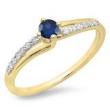 0.33 Carat (ctw) 10K Yellow Gold Round Cut Blue Sapphire & White Diamond Ladies Bridal Wave Promise Engagement Ring 1/3 CT
