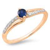 0.33 Carat (ctw) 18K Rose Gold Round Cut Blue Sapphire & White Diamond Ladies Bridal Wave Promise Engagement Ring 1/3 CT