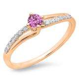 0.33 Carat (ctw) 10K Rose Gold Round Cut Pink Sapphire & White Diamond Ladies Bridal Wave Promise Engagement Ring 1/3 CT