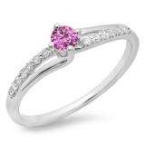 0.33 Carat (ctw) 10K White Gold Round Cut Pink Sapphire & White Diamond Ladies Bridal Wave Promise Engagement Ring 1/3 CT