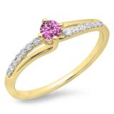 0.33 Carat (ctw) 10K Yellow Gold Round Cut Pink Sapphire & White Diamond Ladies Bridal Wave Promise Engagement Ring 1/3 CT