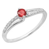 0.33 Carat (ctw) 10K White Gold Round Cut Ruby & White Diamond Ladies Bridal Wave Promise Engagement Ring 1/3 CT