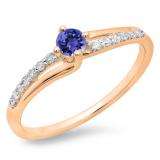 0.33 Carat (ctw) 18K Rose Gold Round Cut Tanzanite & White Diamond Ladies Bridal Wave Promise Engagement Ring 1/3 CT