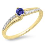 0.33 Carat (ctw) 18K Yellow Gold Round Cut Tanzanite & White Diamond Ladies Bridal Wave Promise Engagement Ring 1/3 CT