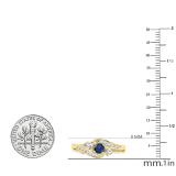 0.50 Carat (ctw) 10K Yellow Gold Round Blue Sapphire And White Diamond Ladies Swirl Bridal Engagement Ring Matching Band Set 1/2 CT