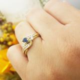 0.50 Carat (ctw) 10K Yellow Gold Round Blue Sapphire And White Diamond Ladies Swirl Bridal Engagement Ring Matching Band Set 1/2 CT