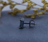 0.25 Carat (ctw) Blue Diamond Mens Iced Stud Earring 1/4 CT (Only 1Pc) Blue Rhodium Plated Sterling Silver
