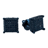 0.50 Carat (ctw) Blue Rhodium Plated Sterling Silver Blue Diamond Dice Shape Ice Cube Mens Hip Hop Iced Stud Earrings 1/2 CT