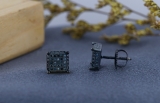 0.50 Carat (ctw) Blue Rhodium Plated Sterling Silver Blue Diamond Dice Shape Ice Cube Mens Hip Hop Iced Stud Earrings 1/2 CT