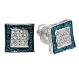 0.10 Carat (ctw) Sterling Silver Blue & White Round Diamond Micro Pave Setting Kite Shape Stud Earrings