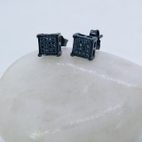0.10 Carat (ctw) Blue Rhodium Plated Sterling Silver Round Blue Diamond V-Prong Square Shape Mens Hip Hop Iced Stud Earrings