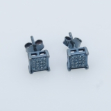 0.10 Carat (ctw) Blue Rhodium Plated Sterling Silver Round Blue Diamond V-Prong Square Shape Mens Hip Hop Iced Stud Earrings