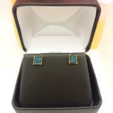 0.10 Carat (ctw) 18K Yellow Gold Plated Sterling Silver Blue Diamond V-Prong Square Mens Hip Hop Iced Stud Earrings