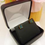 0.10 Carat (ctw) 18K Yellow Gold Plated Sterling Silver Blue Diamond V-Prong Square Mens Hip Hop Iced Stud Earrings