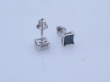 0.05 Carat (ctw) 14K White Gold Round Blue Diamond V Prong Square Shape Men's Hip Hop Iced Stud Earrings