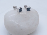 0.05 Carat (ctw) 14K White Gold Round Blue Diamond V Prong Square Shape Men's Hip Hop Iced Stud Earrings
