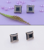 0.15 Carat (ctw) Round Blue & White Diamond Micro Pave Setting Kite Shape Stud Earrings 14K Yellow Gold