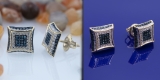 0.15 Carat (ctw) Round Blue & White Diamond Micro Pave Setting Kite Shape Stud Earrings 14K Yellow Gold