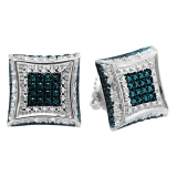 0.15 Carat (ctw) Sterling Silver Round Blue & White Diamond Micro Pave Setting Kite Shape Stud Earrings