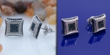 0.15 Carat (ctw) Sterling Silver Round Blue & White Diamond Micro Pave Setting Kite Shape Stud Earrings