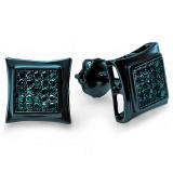 0.15 Carat (ctw) Blue Rhodium Plated Sterling Silver Real Blue Diamond Kite Shape Mens Hip Hop Iced Stud Earrings