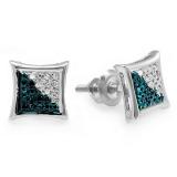 0.10 Carat (ctw) Sterling Silver Round Blue & White Diamond Micro Pave Setting Kite Shape Stud Earrings
