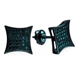 0.15 Carat (ctw) Blue Rhodium Plated 10K White Gold Real Blue Diamond Kite Shape Mens Hip Hop Iced Stud Earrings