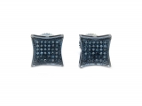 0.15 Carat (ctw) Blue Rhodium Plated 10K White Gold Real Blue Diamond Kite Shape Mens Hip Hop Iced Stud Earrings
