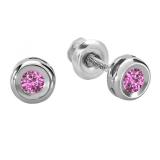 0.15 Carat (ctw) 10K White Gold Round Cut Pink Sapphire Bezel Stud Earrings