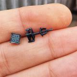 0.05 Carat (ctw) Blue Rhodium Plated Sterling Silver Round Blue Diamond Square Shape Men's Hip Hop Iced Stud Earrings