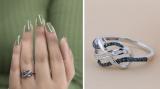 0.20 Carat (ctw) Sterling Silver Round & Baguette Cut Blue & White Diamond Ladies Swirl Infinity Two Tone Wedding Ring 1/5 CT