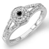0.25 Carat (ctw) Sterling Silver Round Black & White Diamond Ladies Split Shank Halo Engagement Ring 1/4 CT