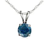 0.50 Carat (ctw) 10K White Gold Round Blue Diamond Ladies Solitaire Pendant 1/2 CT
