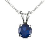 0.50 Carat (ctw) 10K White Gold Round Blue Sapphire Ladies Solitaire Pendant 1/2 CT
