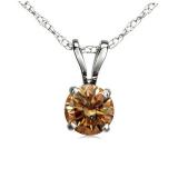 0.50 Carat (ctw) 10K White Gold Round Champagne Diamond Ladies Solitaire Pendant 1/2 CT