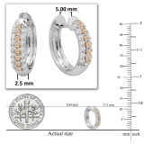 0.30 Carat (ctw) 10K White Gold Round Champagne & White Diamond Ladies Pave Set Huggies Hoop Earrings 1/3 CT