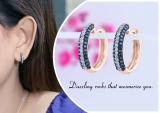 0.50 Carat (ctw) 18K Rose Gold Round Blue & White Diamond Ladies Pave Set Huggies Hoop Earrings 1/2 CT