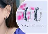 0.50 Carat (ctw) 18K White Gold Round Blue & White Diamond Ladies Pave Set Huggies Hoop Earrings 1/2 CT