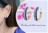 0.50 Carat (ctw) 18K Yellow Gold Round Blue & White Diamond Ladies Pave Set Huggies Hoop Earrings 1/2 CT