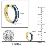 0.50 Carat (ctw) 18K Yellow Gold Round Blue & White Diamond Ladies Pave Set Huggies Hoop Earrings 1/2 CT