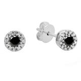 0.20 Carat (ctw) 10K White Gold Round Black & White Diamond Ladies Cluster Halo Style Stud Earrings 1/5 CT