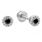 0.20 Carat (ctw) 14K White Gold Round Black & White Diamond Ladies Cluster Halo Style Stud Earrings 1/5 CT
